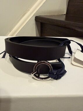 Moncler Black Leather Wrap Belt with Silver Logo Buckle